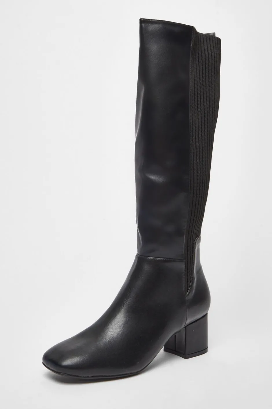 Quiz Black Faux Leather Elasticated Boots New