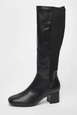 Quiz Black Faux Leather Elasticated Boots New