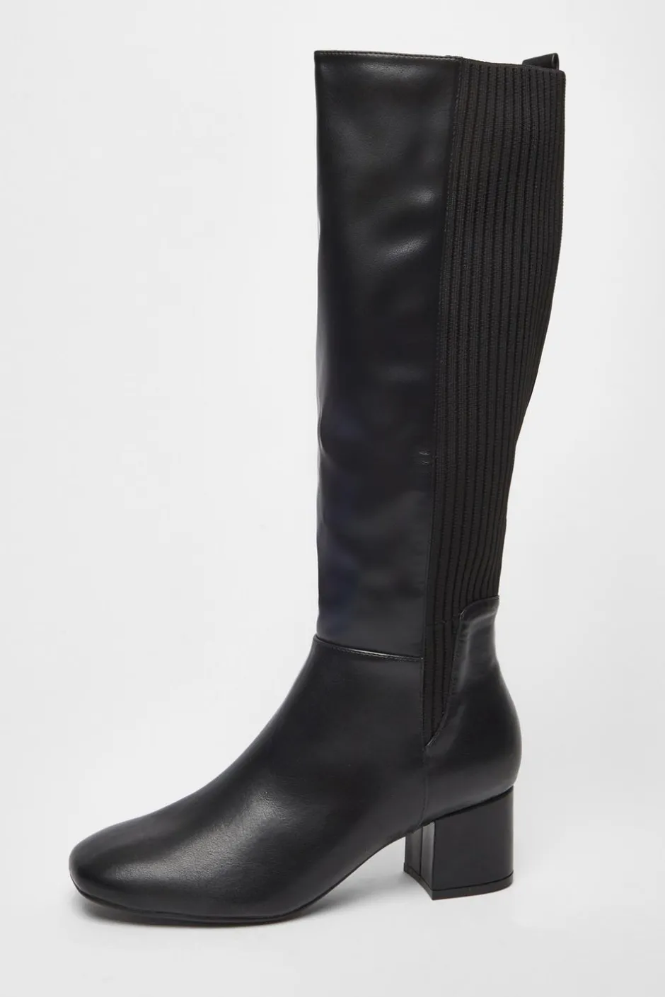 Quiz Black Faux Leather Elasticated Boots New