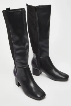 Quiz Black Faux Leather Elasticated Boots New