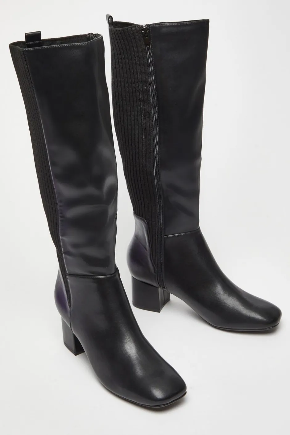 Quiz Black Faux Leather Elasticated Boots New