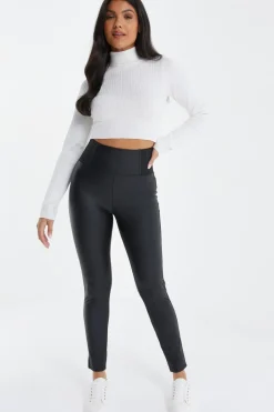 Quiz Black Faux Leather Elasticated Leggings