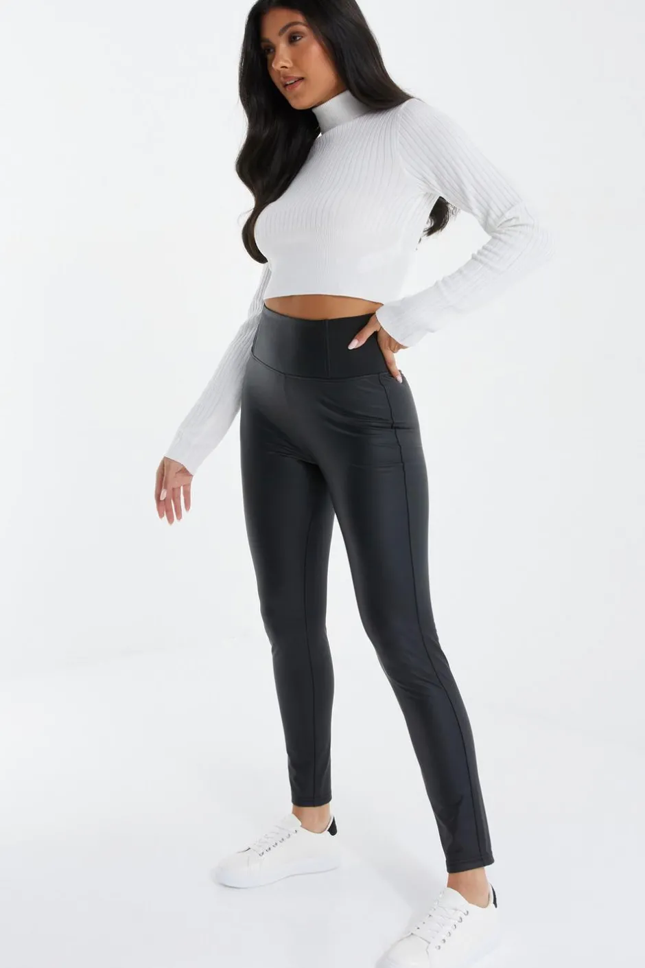 Quiz Black Faux Leather Elasticated Leggings
