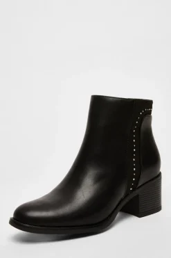 Quiz Black Faux Leather Embellished Ankle Boot Discount