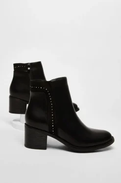 Quiz Black Faux Leather Embellished Ankle Boot Discount