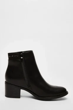 Quiz Black Faux Leather Embellished Ankle Boot Discount