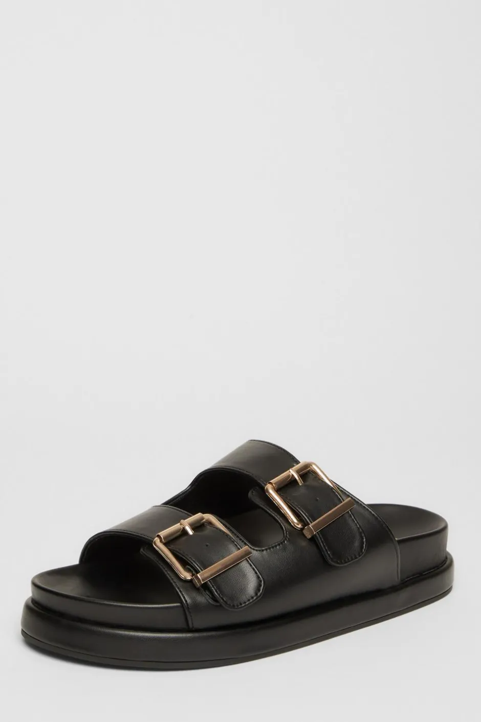Quiz Faux Leather Flat Sandals Black