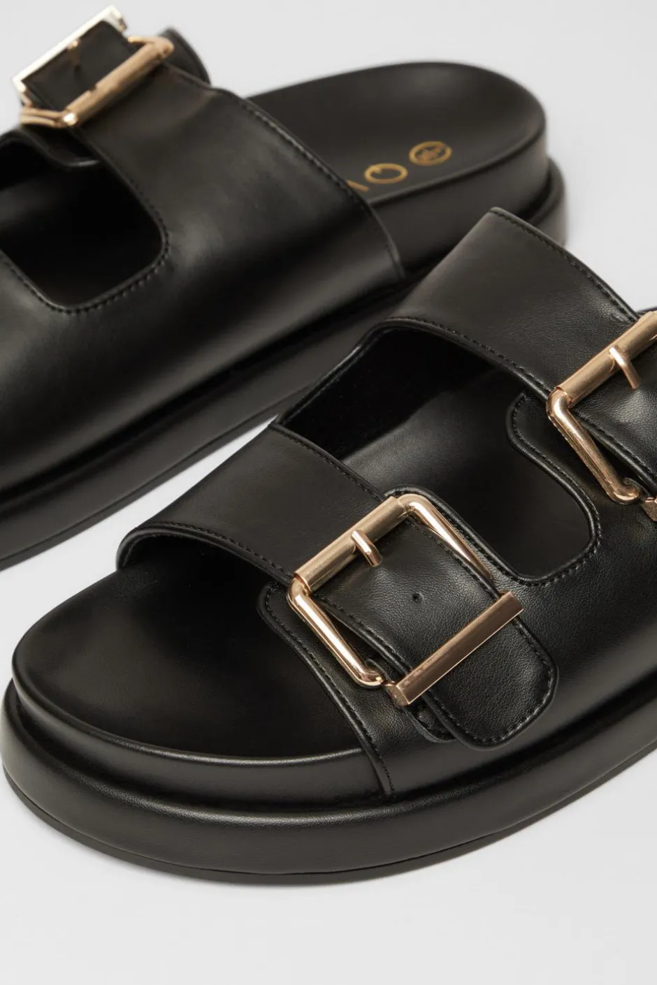 Quiz Faux Leather Flat Sandals Black