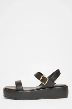 Quiz Faux Leather Flatform Sandals Black Clearance
