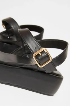 Quiz Faux Leather Flatform Sandals Black Clearance