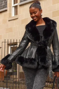 Quiz Black Faux Leather Jacket Outlet