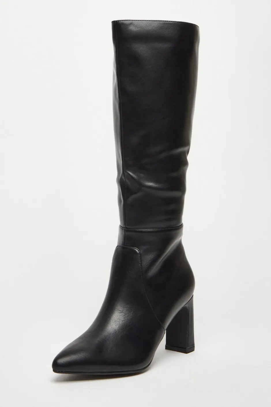 Quiz Black Faux Leather Knee High Boots Clearance