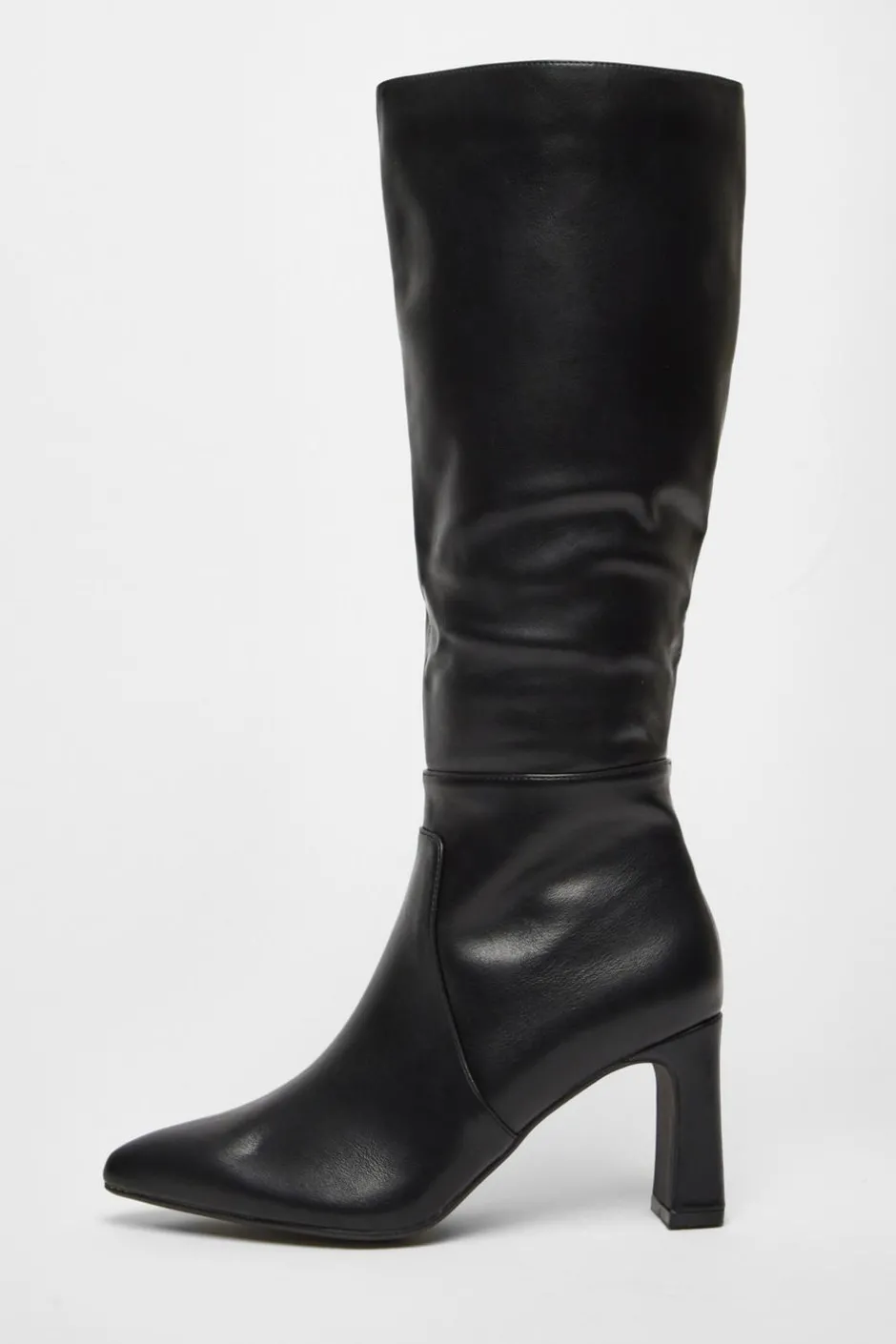 Quiz Black Faux Leather Knee High Boots Clearance
