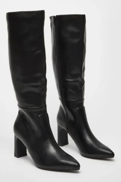 Quiz Black Faux Leather Knee High Boots Clearance