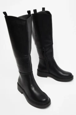 Quiz Black Faux Leather Knee High Boots Clearance