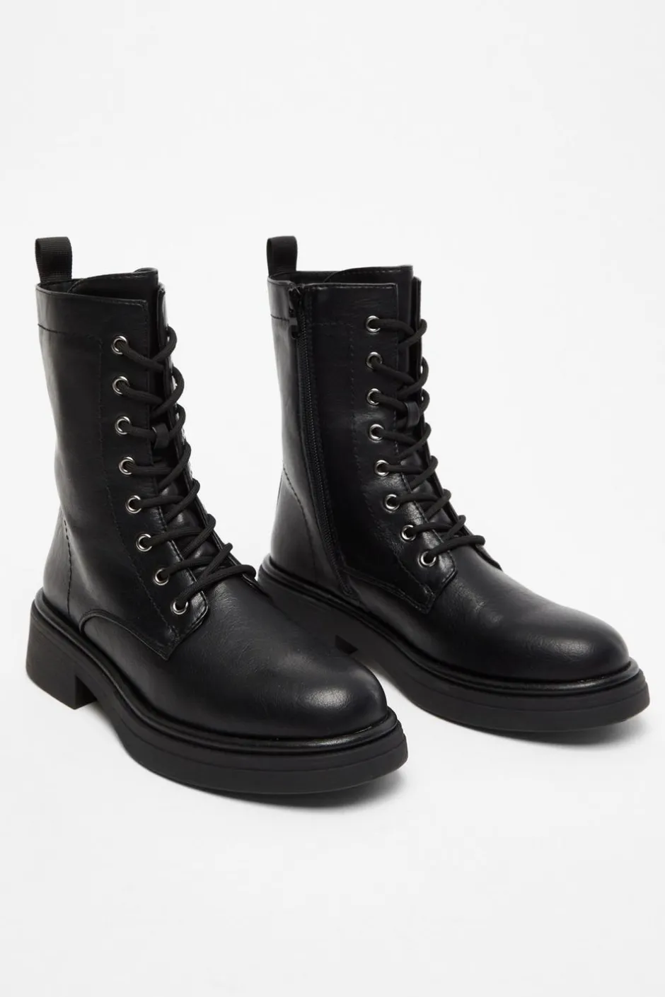 Quiz Black Faux Leather Lace Up Ankle Boots Discount