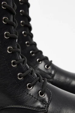 Quiz Black Faux Leather Lace Up Ankle Boots Discount