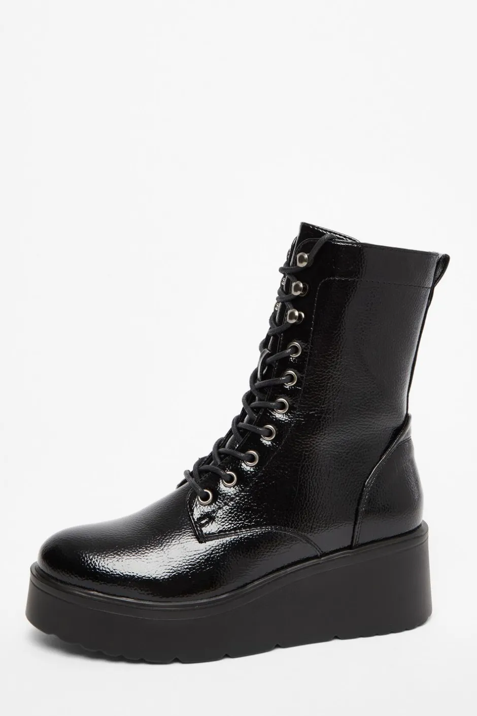 Quiz Black Faux Leather Lace Up Wedged Ankle Boots Online