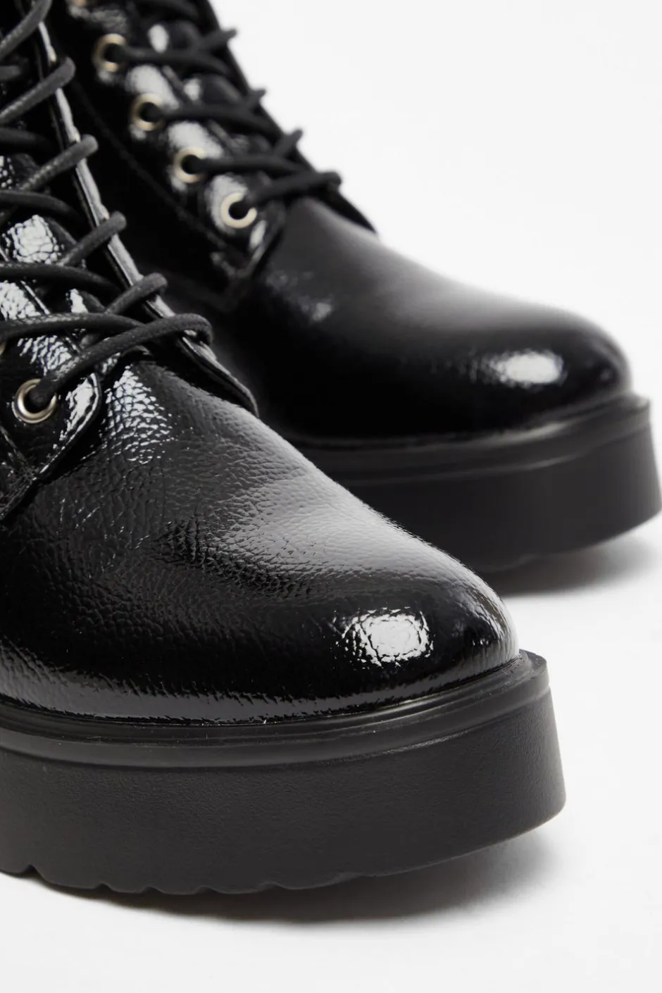 Quiz Black Faux Leather Lace Up Wedged Ankle Boots Online
