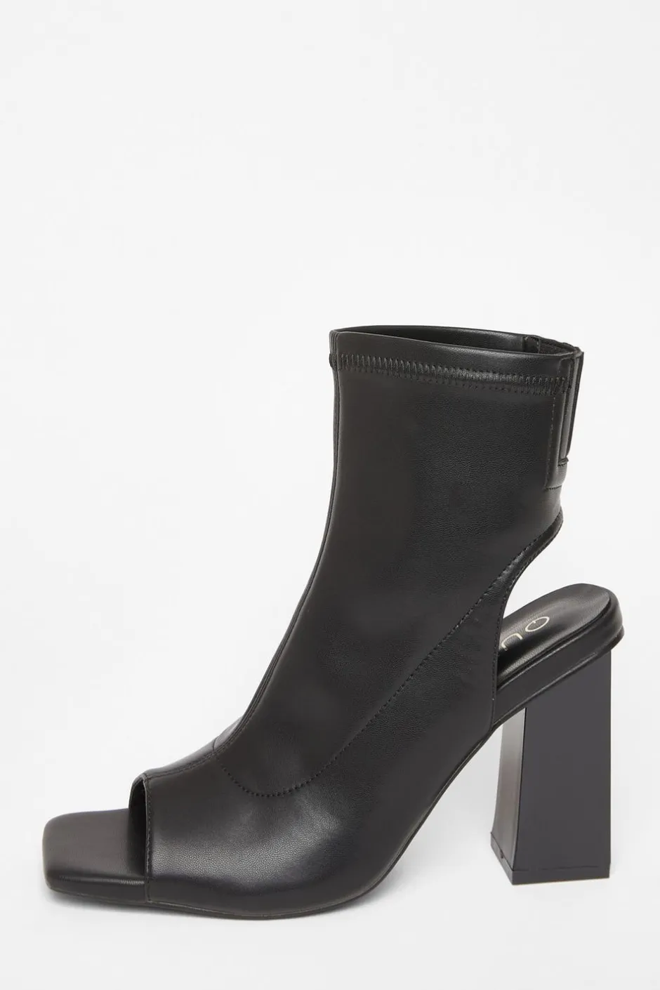 Quiz Black Faux Leather Peep Toe Boots Outlet