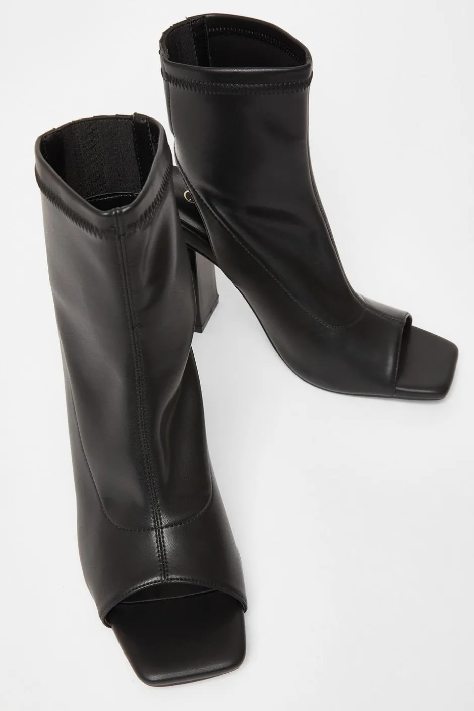 Quiz Black Faux Leather Peep Toe Boots Outlet