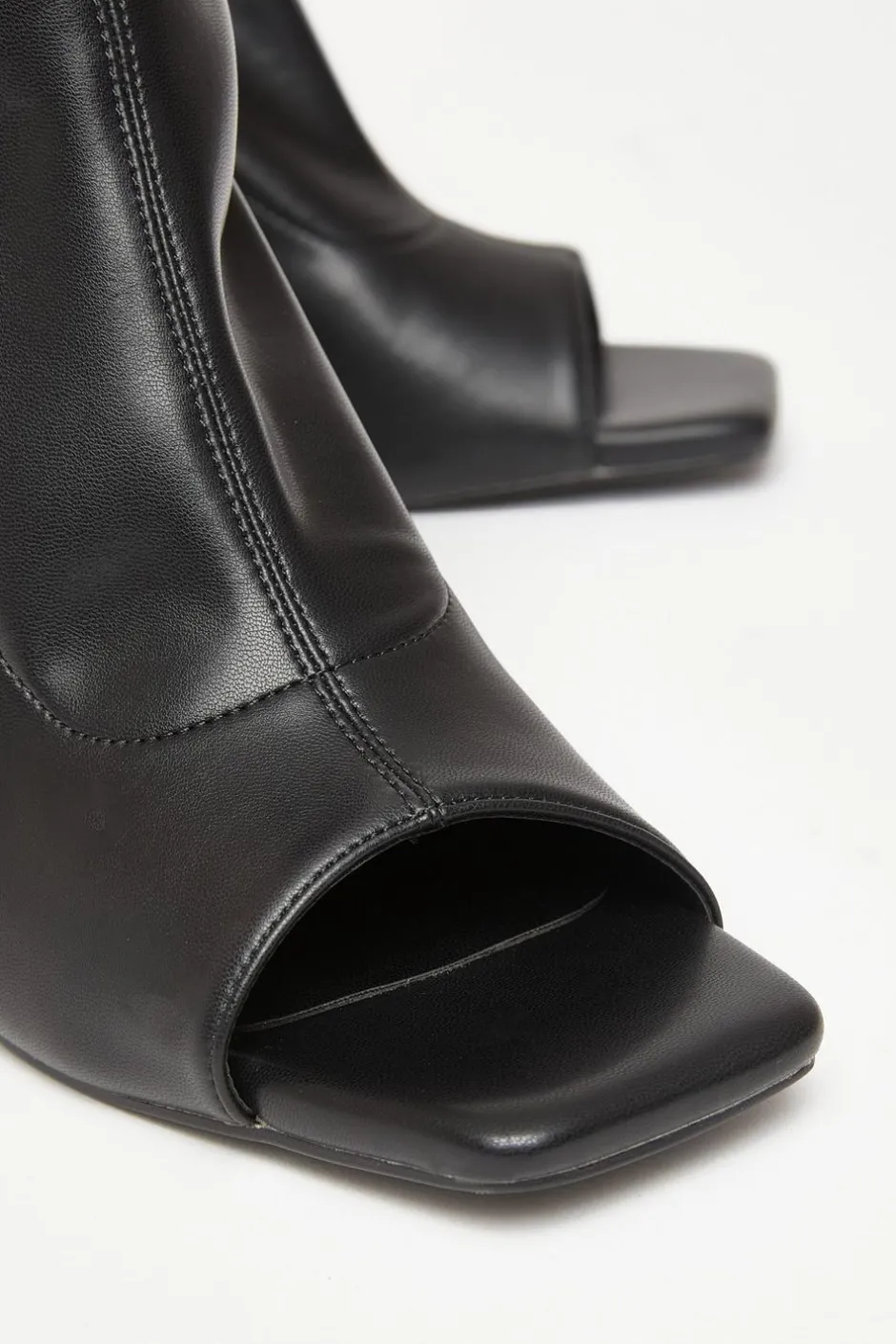 Quiz Black Faux Leather Peep Toe Boots Outlet