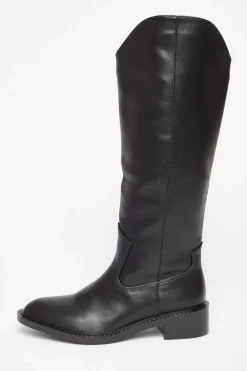 Quiz Black Faux Leather Riding Boots