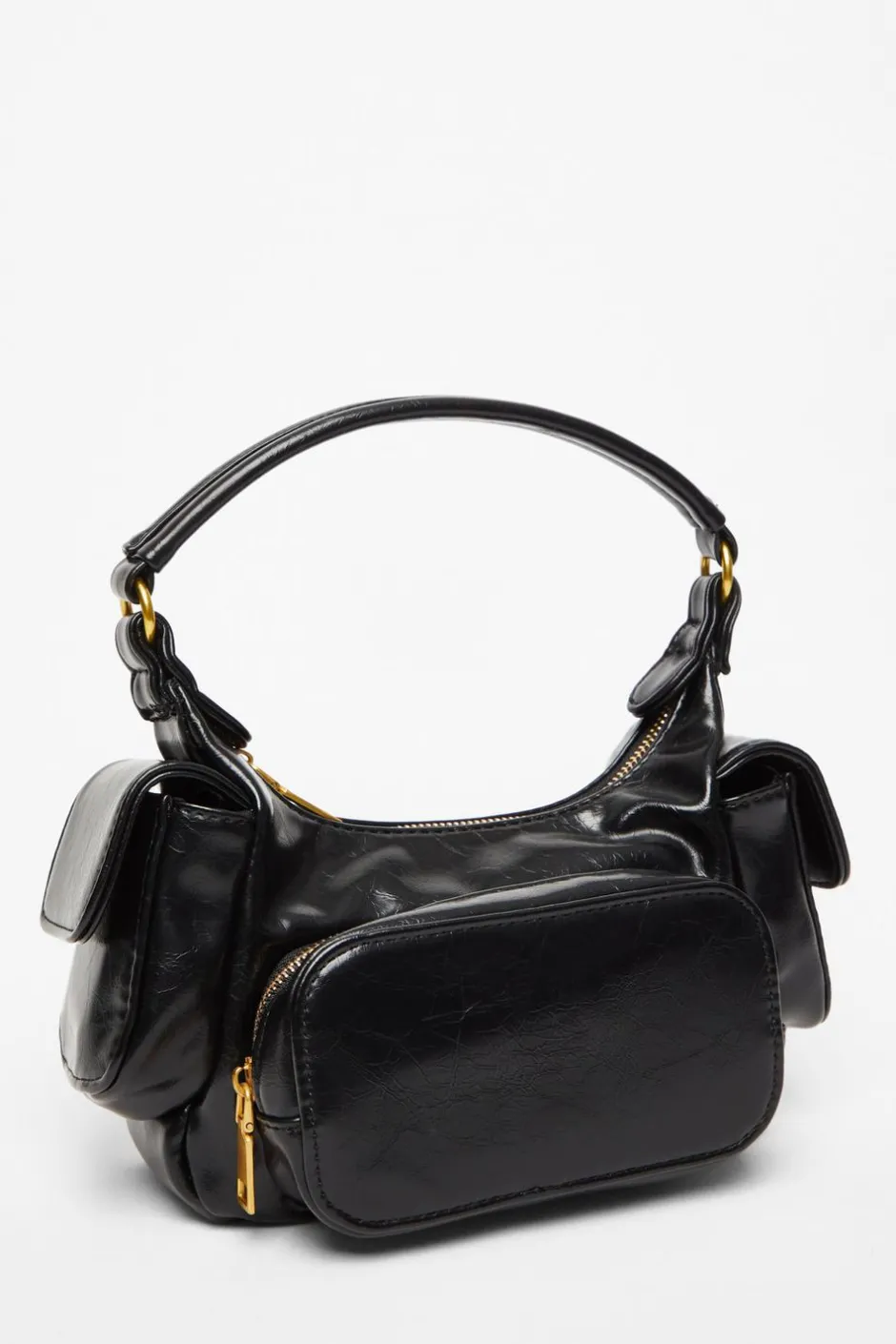 Quiz Faux Leather Shoulder Bag Black Best