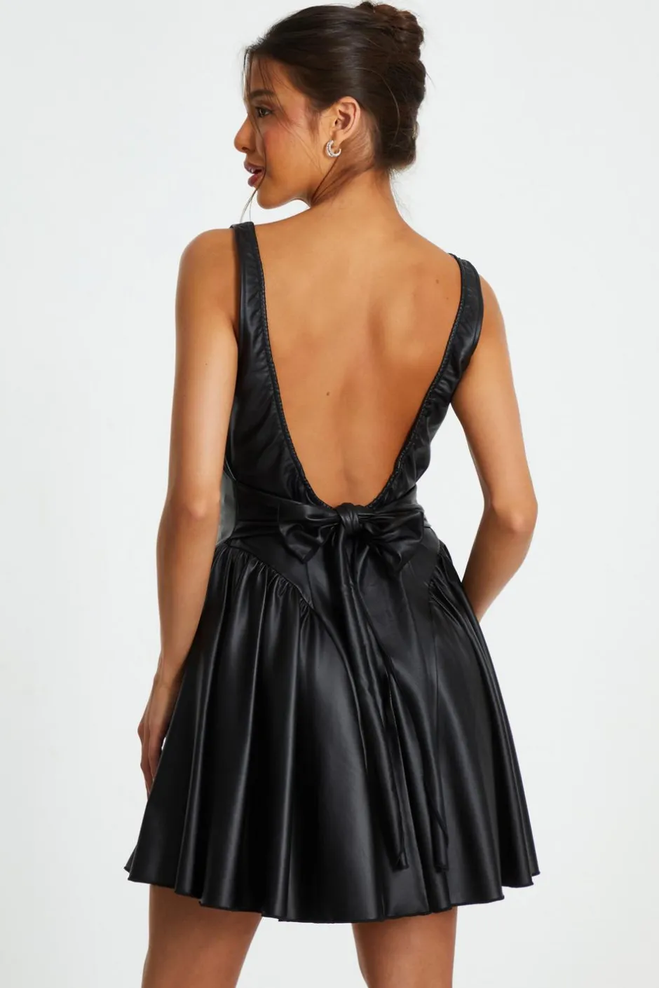 Quiz Black Faux Leather Skater Dress Online