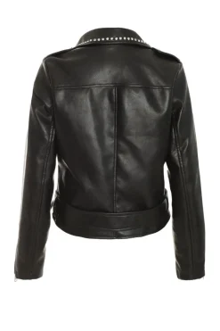 Quiz Black Faux Leather Studded Biker Jacket Outlet