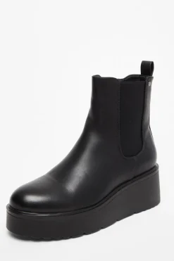 Quiz Black Faux Leather Wedged Ankle Boots Clearance