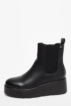 Quiz Black Faux Leather Wedged Ankle Boots Clearance