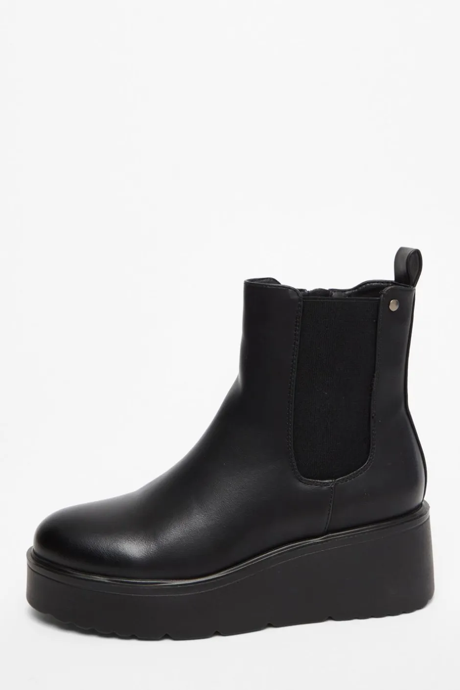 Quiz Black Faux Leather Wedged Ankle Boots Clearance