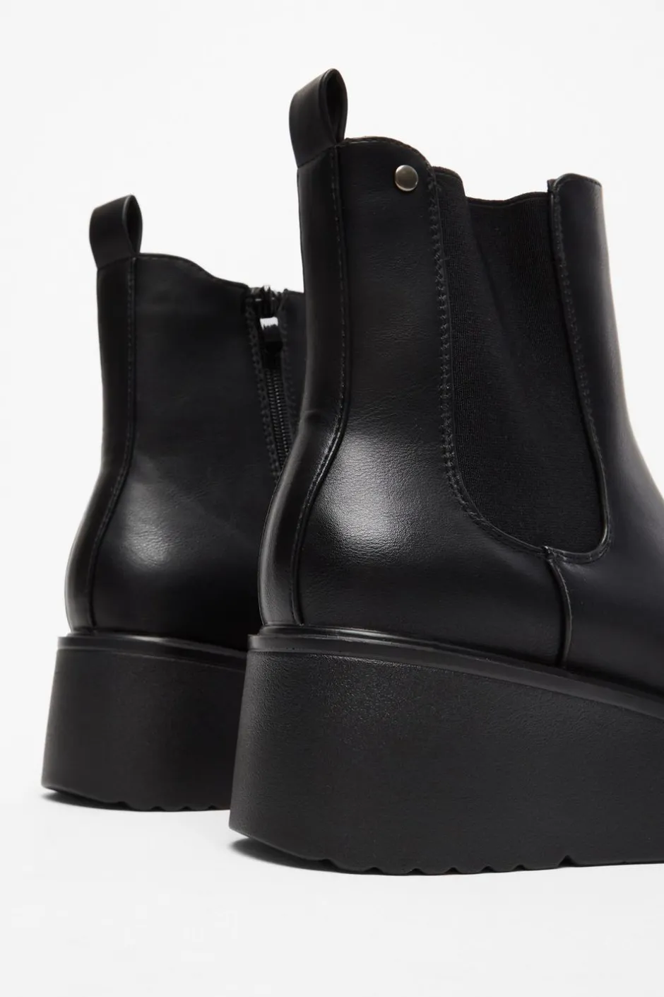 Quiz Black Faux Leather Wedged Ankle Boots Clearance