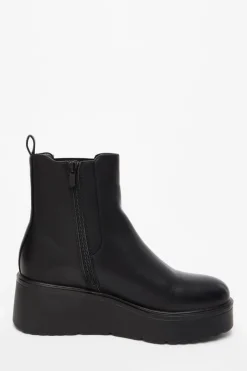 Quiz Black Faux Leather Wedged Ankle Boots Clearance