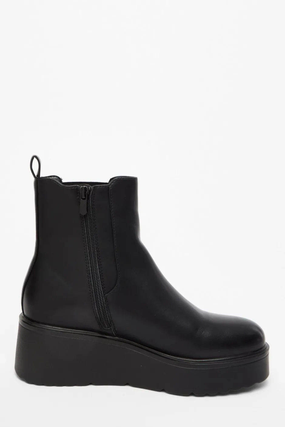 Quiz Black Faux Leather Wedged Ankle Boots Clearance