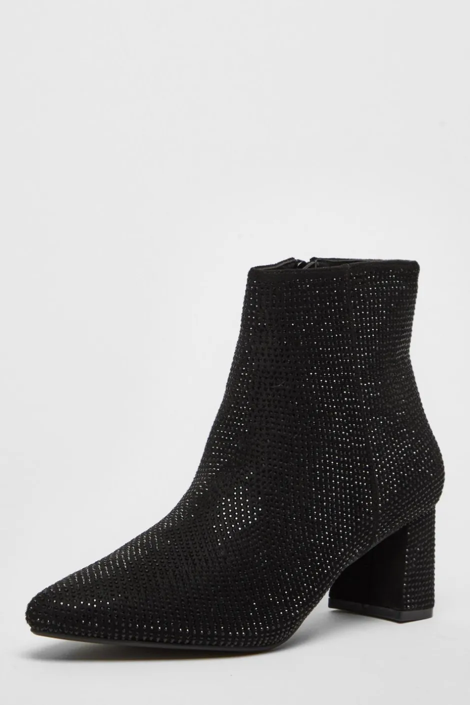 Quiz Black Faux Suede Diamante Ankle Boot Online