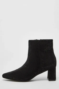 Quiz Black Faux Suede Diamante Ankle Boot Online