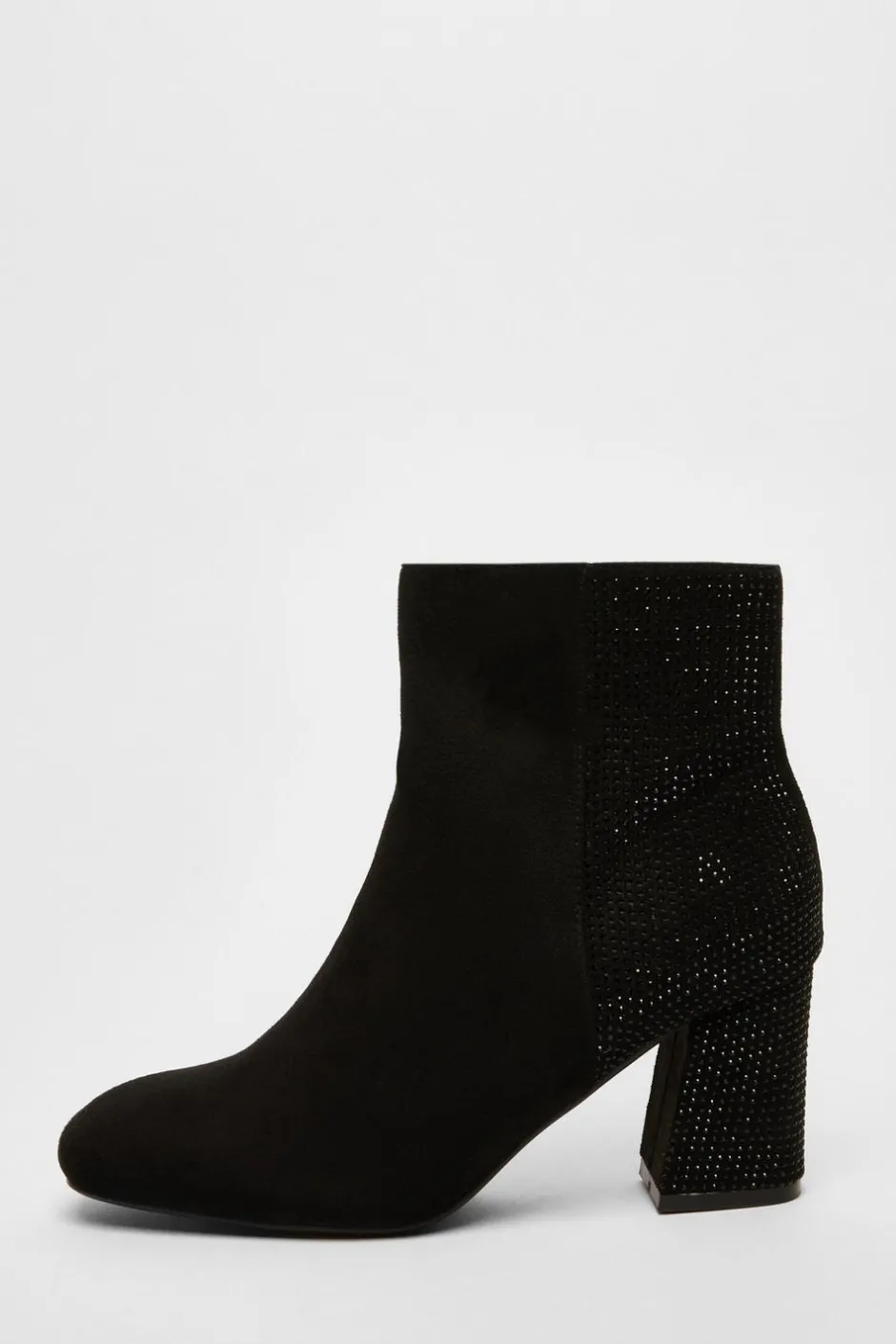 Quiz Black Faux Suede Diamante Heeled Boots Outlet