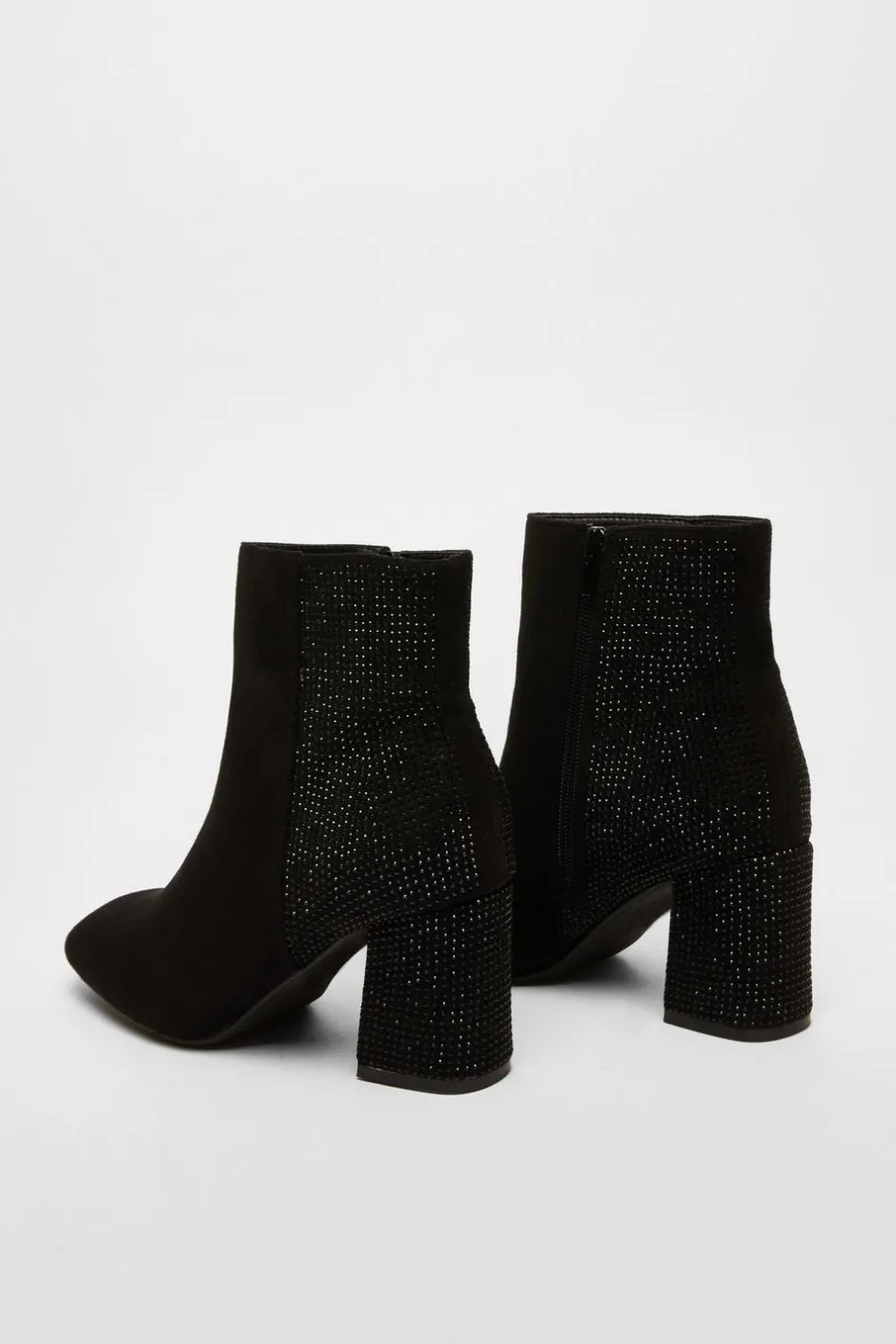 Quiz Black Faux Suede Diamante Heeled Boots Outlet