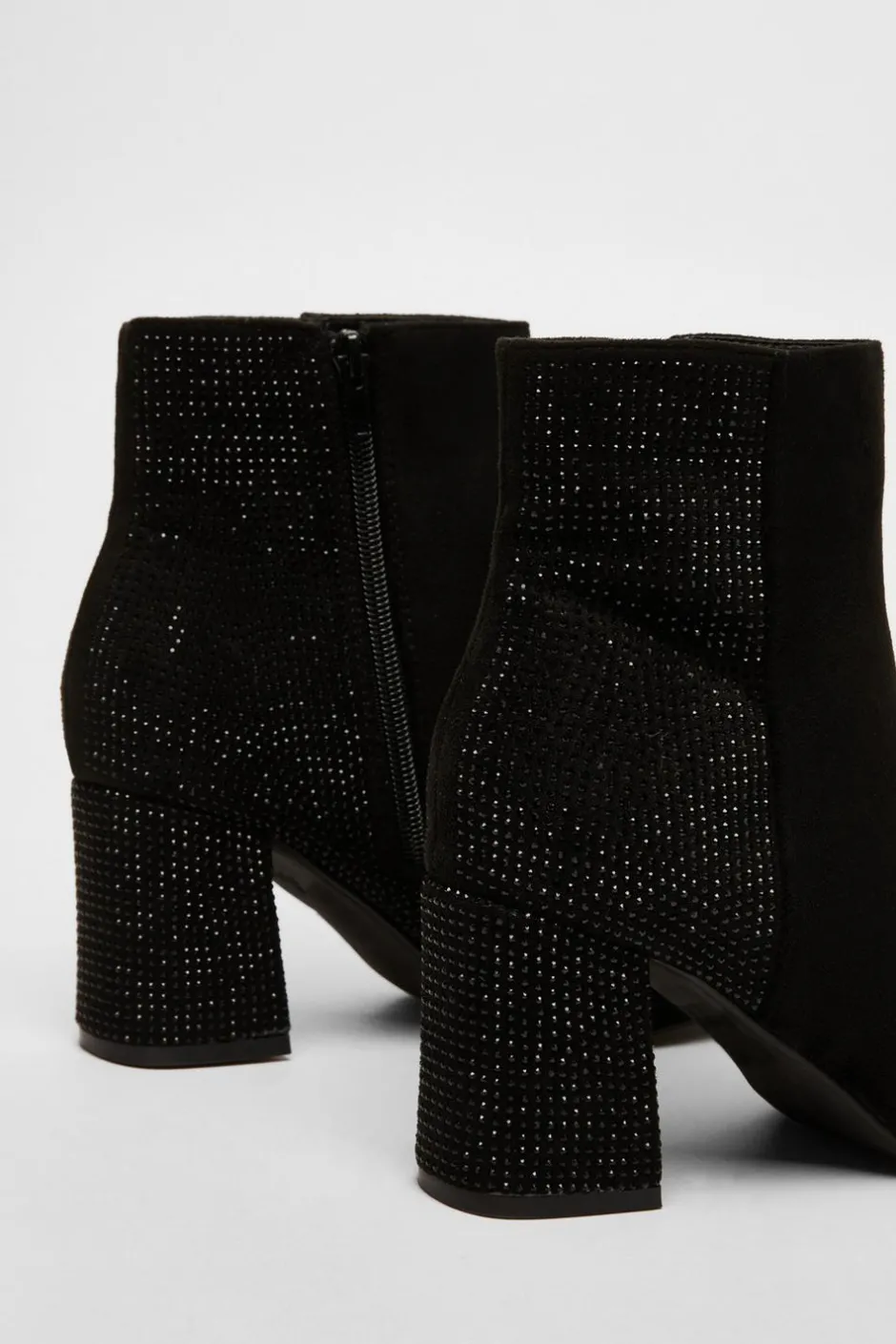 Quiz Black Faux Suede Diamante Heeled Boots Outlet