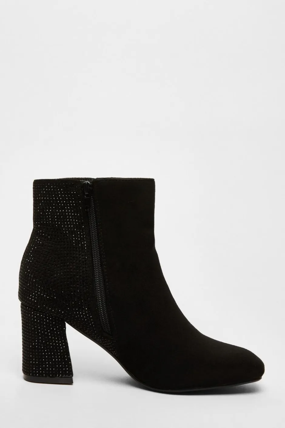 Quiz Black Faux Suede Diamante Heeled Boots Outlet