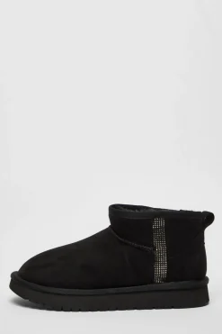 Quiz Faux Suede Diamante Ankle Boots Black Sale
