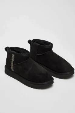 Quiz Faux Suede Diamante Ankle Boots Black Sale