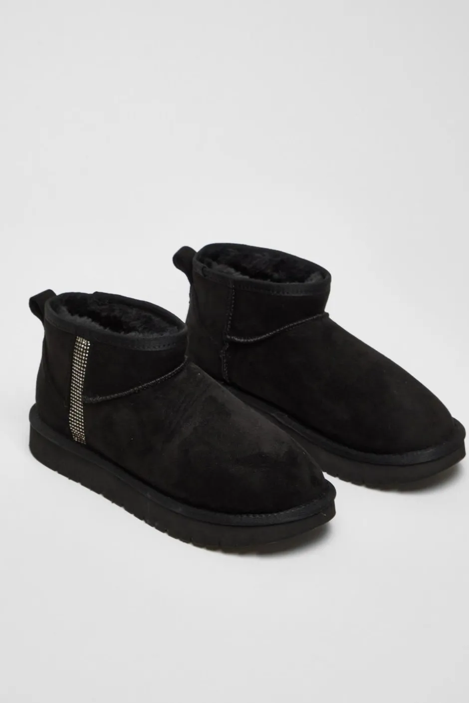 Quiz Faux Suede Diamante Ankle Boots Black Sale