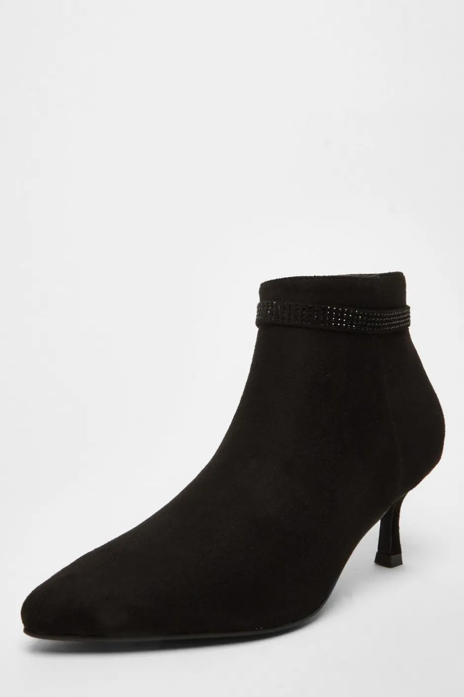 Quiz Black Faux Suede Diamante Bow Ankle Boot Best