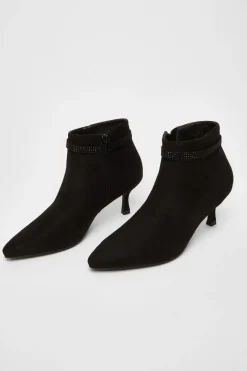Quiz Black Faux Suede Diamante Bow Ankle Boot Best