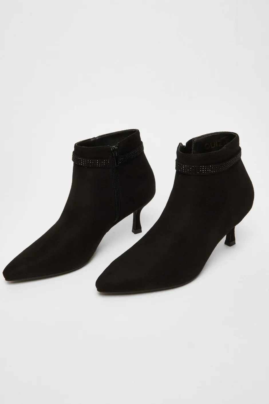 Quiz Black Faux Suede Diamante Bow Ankle Boot Best