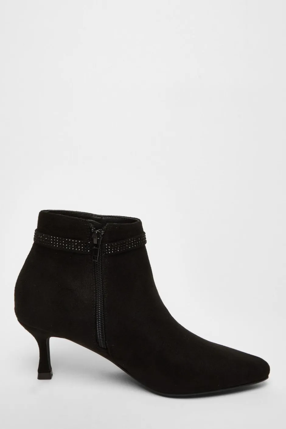 Quiz Black Faux Suede Diamante Bow Ankle Boot Best