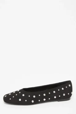 Quiz Faux Suede Diamante Pumps Black Clearance